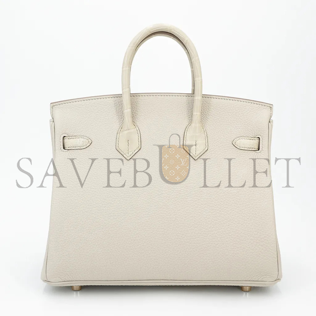 H**mes master birkin 25 crocodile and togo leather milkshake white gold buckle h076216ck18 (25*20*13cm)